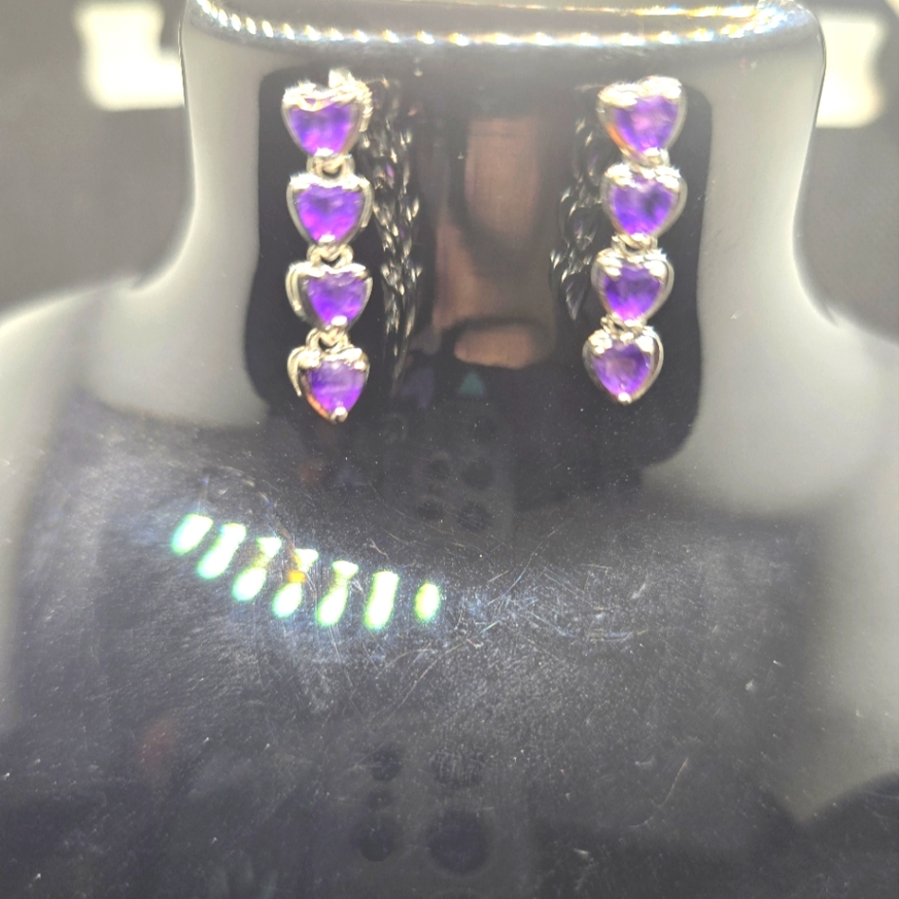 Elegant Amethyst Purple Heart Drop Earrings